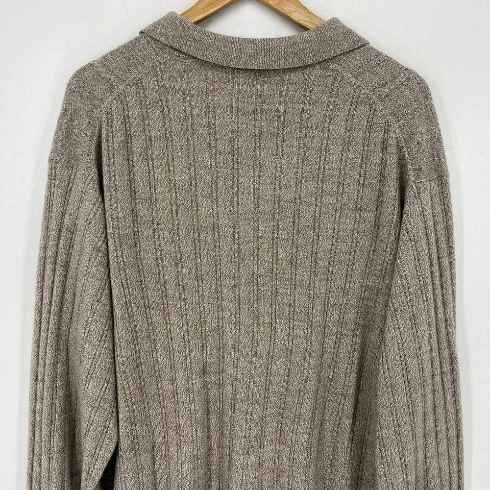 Dockers Mens XLT Tall Heathered Tan Cable Knit Polo Sweater Long Sleeve Vtg 90s